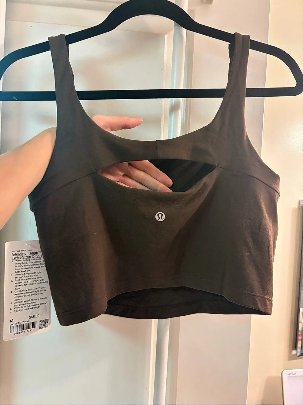 NWT: $68 LULULEMON Align Twist-Strap Crop Tank, Size Medium, Walnut Crunch brown